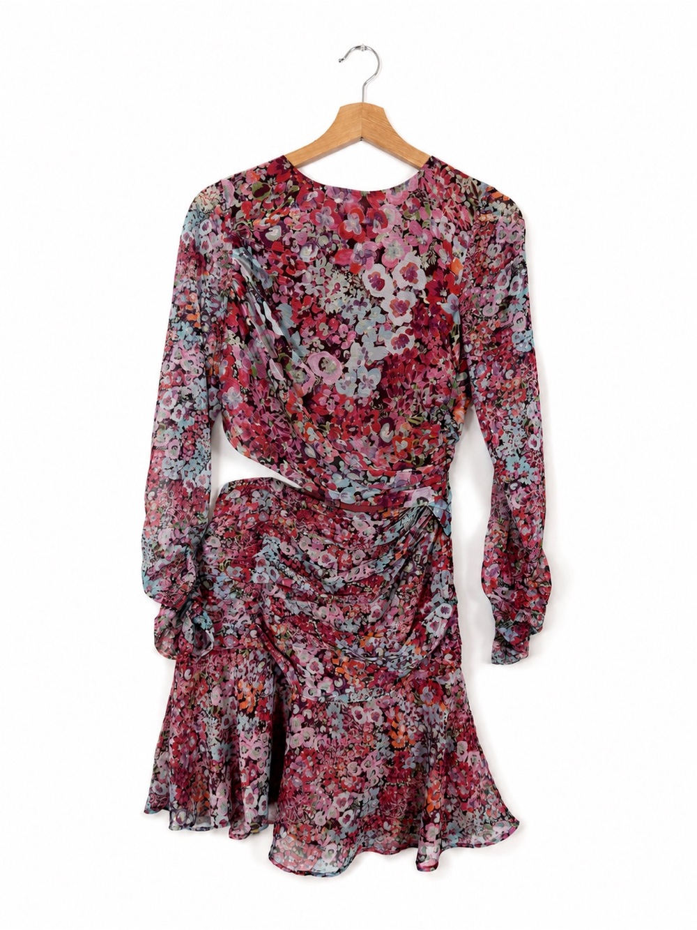 ZARA Floral Cut Out Ruffle Midi Dress Long Sleeve XS Party Twee Indie Sleaze